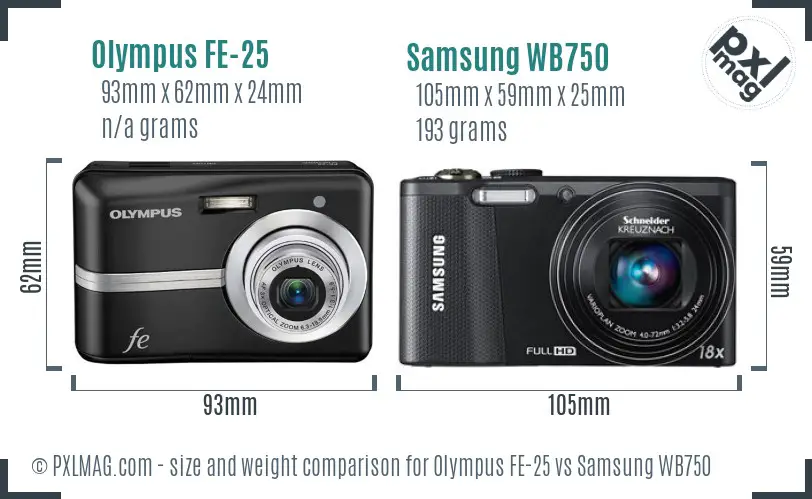 Olympus FE-25 vs Samsung WB750 size comparison
