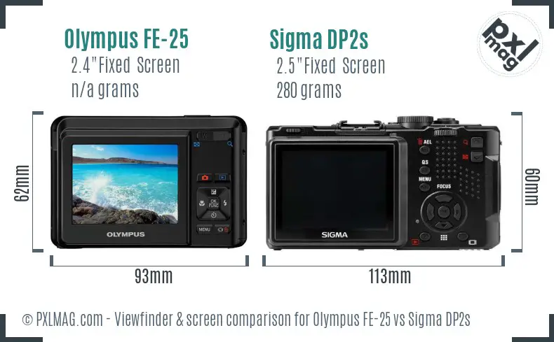 Olympus FE-25 vs Sigma DP2s Screen and Viewfinder comparison