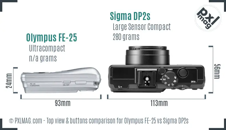 Olympus FE-25 vs Sigma DP2s top view buttons comparison