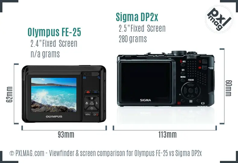 Olympus FE-25 vs Sigma DP2x Screen and Viewfinder comparison