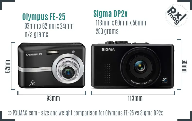 Olympus FE-25 vs Sigma DP2x size comparison