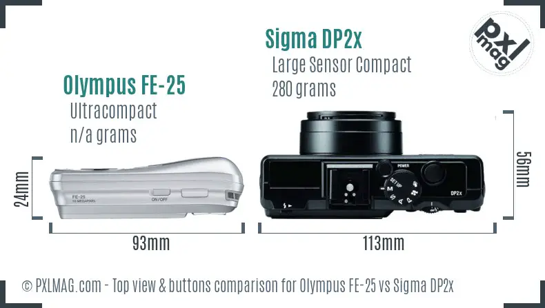Olympus FE-25 vs Sigma DP2x top view buttons comparison