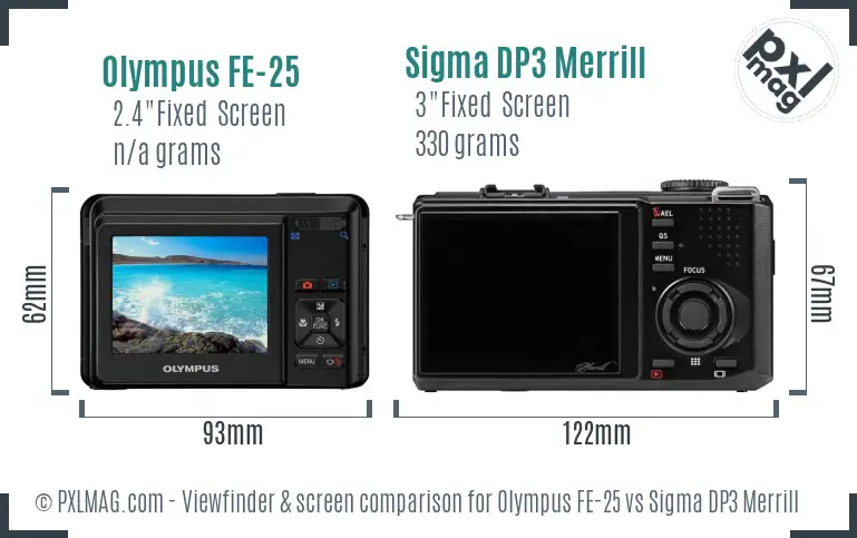 Olympus FE-25 vs Sigma DP3 Merrill Screen and Viewfinder comparison