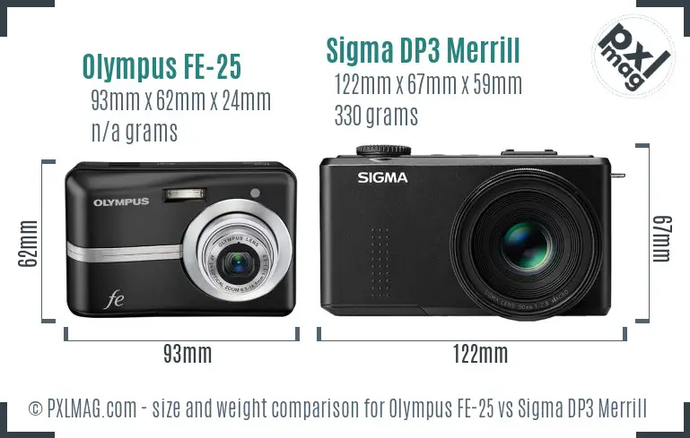 Olympus FE-25 vs Sigma DP3 Merrill size comparison