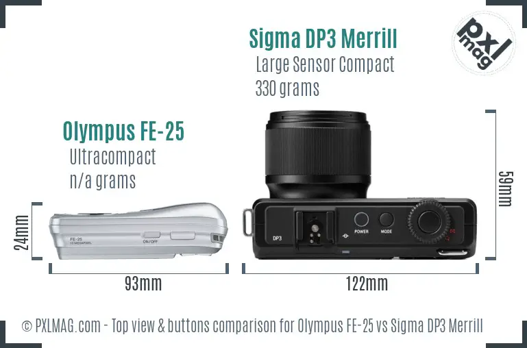 Olympus FE-25 vs Sigma DP3 Merrill top view buttons comparison