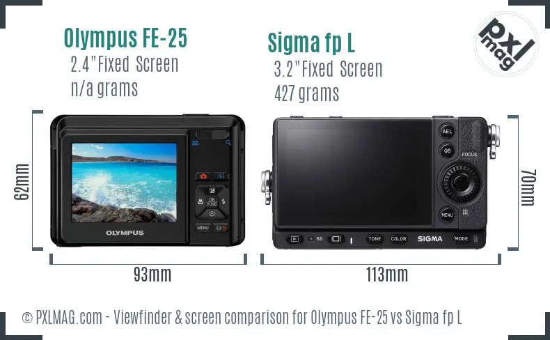 Olympus FE-25 vs Sigma fp L Screen and Viewfinder comparison