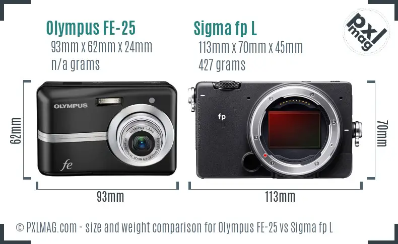 Olympus FE-25 vs Sigma fp L size comparison