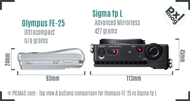 Olympus FE-25 vs Sigma fp L top view buttons comparison