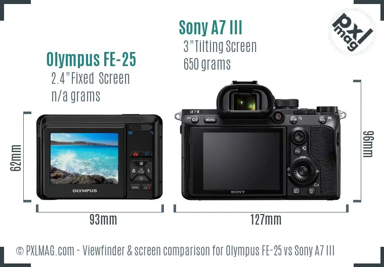Olympus FE-25 vs Sony A7 III Screen and Viewfinder comparison