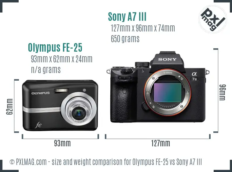 Olympus FE-25 vs Sony A7 III size comparison