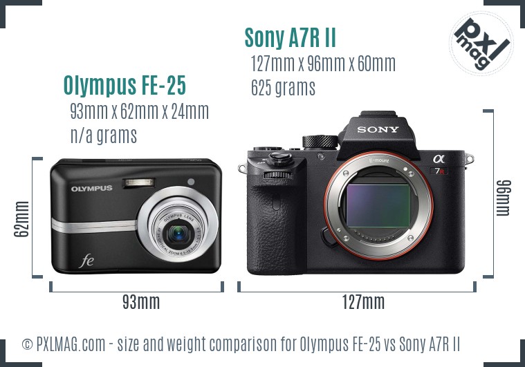 Olympus FE-25 vs Sony A7R II size comparison Olympus FE-25 vs Sony A7R II size comparison