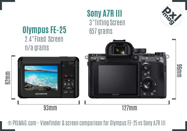 Olympus FE-25 vs Sony A7R III Screen and Viewfinder comparison
