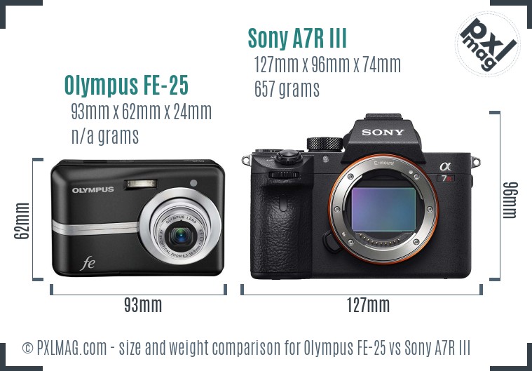 Olympus FE-25 vs Sony A7R III size comparison