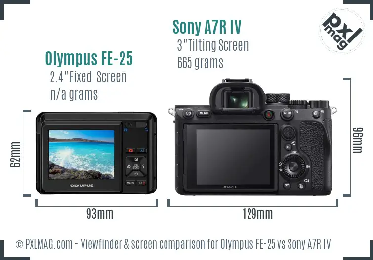 Olympus FE-25 vs Sony A7R IV Screen and Viewfinder comparison