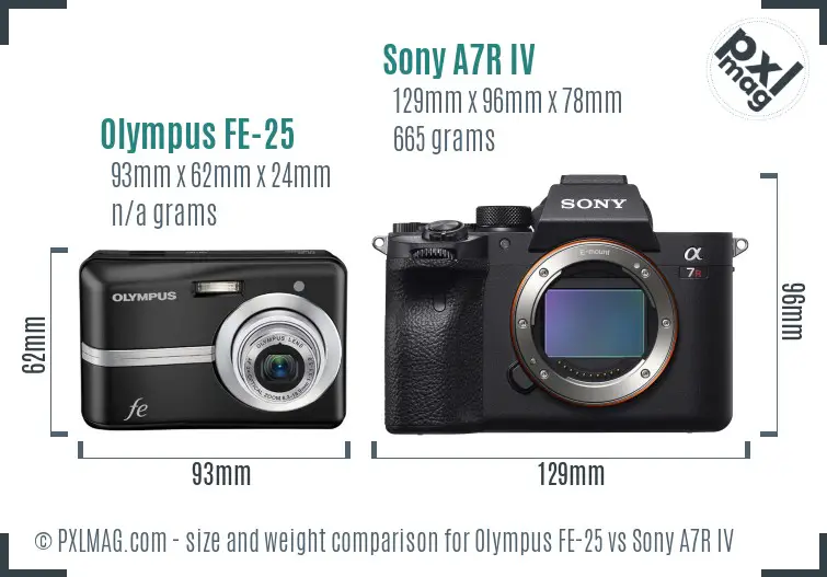 Olympus FE-25 vs Sony A7R IV size comparison