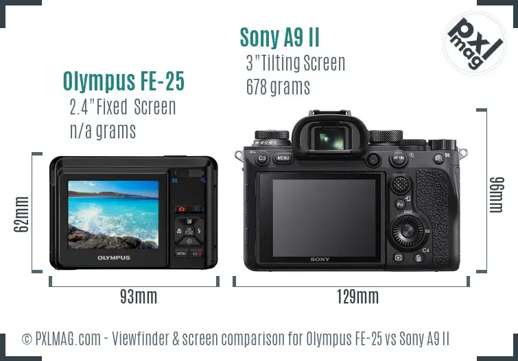 Olympus FE-25 vs Sony A9 II Screen and Viewfinder comparison