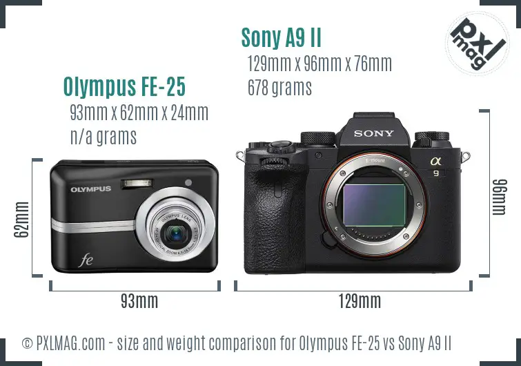 Olympus FE-25 vs Sony A9 II size comparison