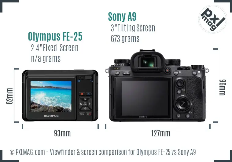 Olympus FE-25 vs Sony A9 Screen and Viewfinder comparison