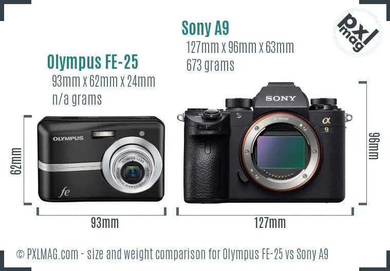 Olympus FE-25 vs Sony A9 size comparison
