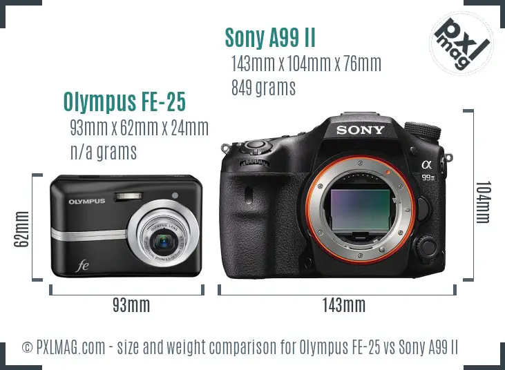 Olympus FE-25 vs Sony A99 II size comparison