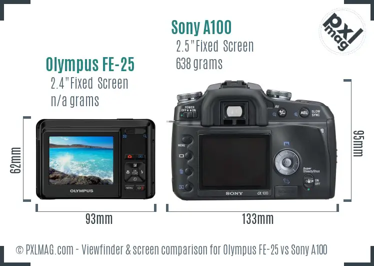 Olympus FE-25 vs Sony A100 Screen and Viewfinder comparison