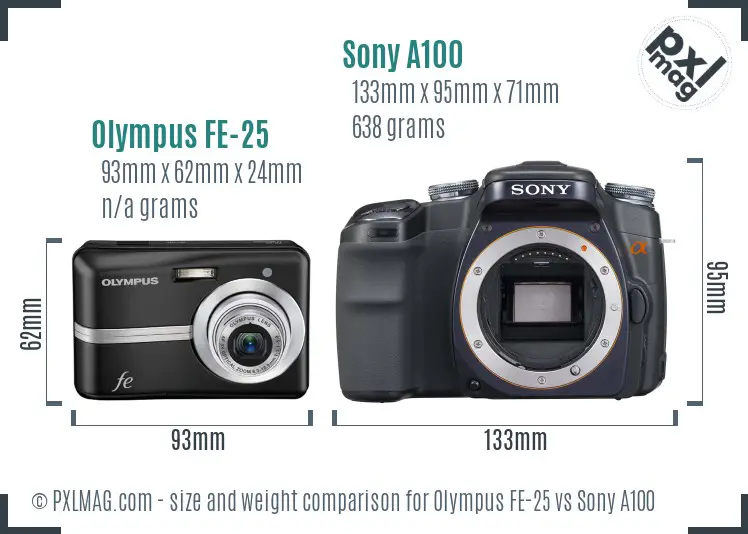 Olympus FE-25 vs Sony A100 size comparison