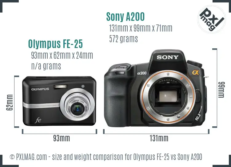 Olympus FE-25 vs Sony A200 size comparison
