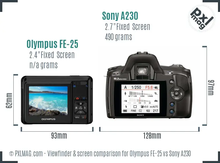 Olympus FE-25 vs Sony A230 Screen and Viewfinder comparison