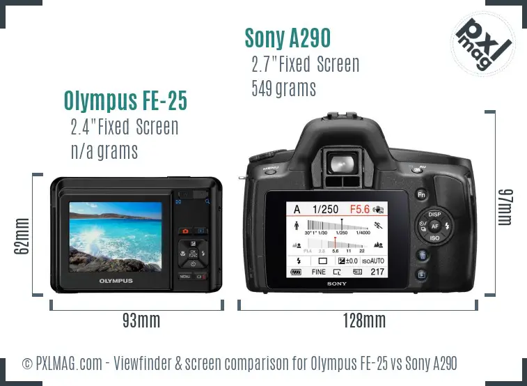 Olympus FE-25 vs Sony A290 Screen and Viewfinder comparison