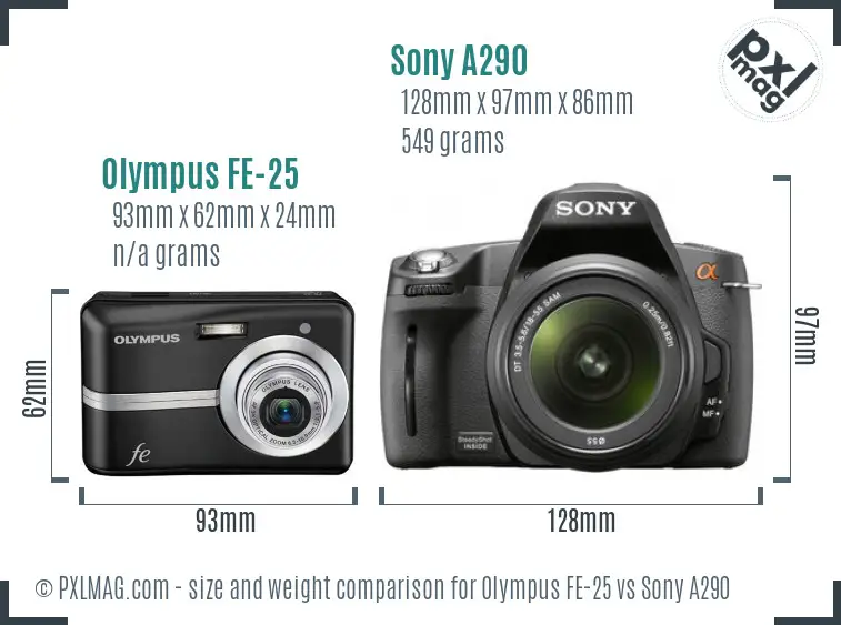 Olympus FE-25 vs Sony A290 size comparison