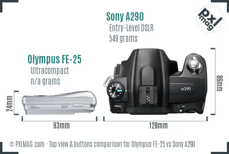 Olympus FE-25 vs Sony A290 top view buttons comparison