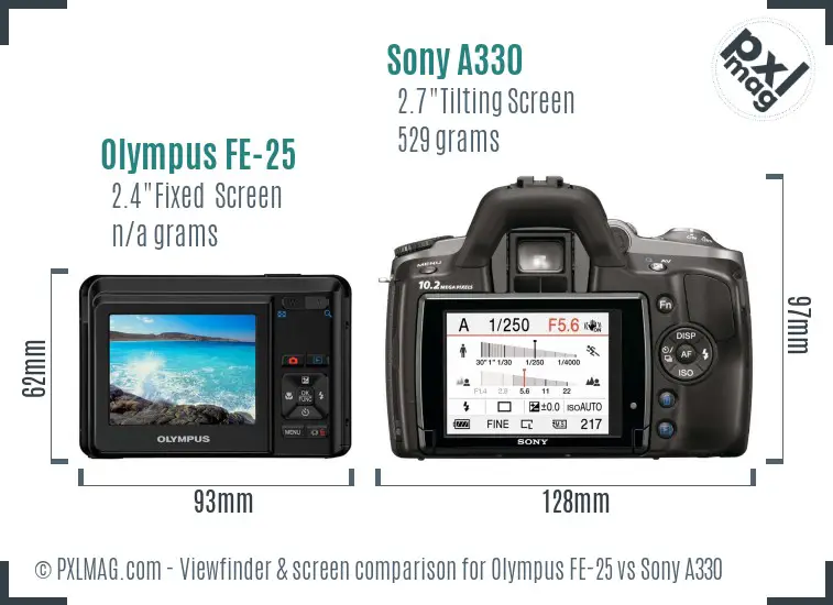Olympus FE-25 vs Sony A330 Screen and Viewfinder comparison