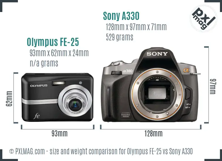 Olympus FE-25 vs Sony A330 size comparison