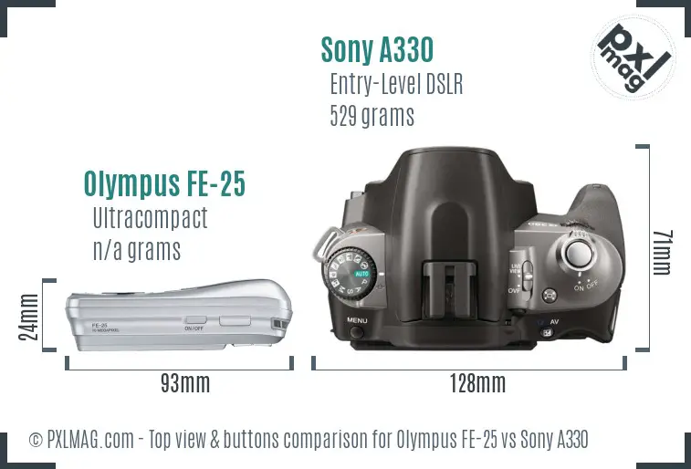 Olympus FE-25 vs Sony A330 top view buttons comparison