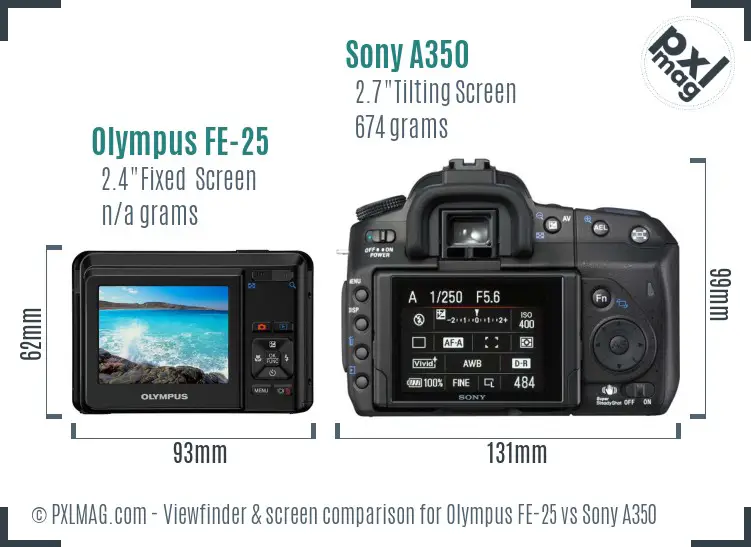 Olympus FE-25 vs Sony A350 Screen and Viewfinder comparison