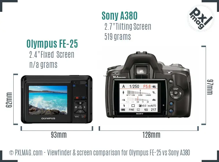 Olympus FE-25 vs Sony A380 Screen and Viewfinder comparison