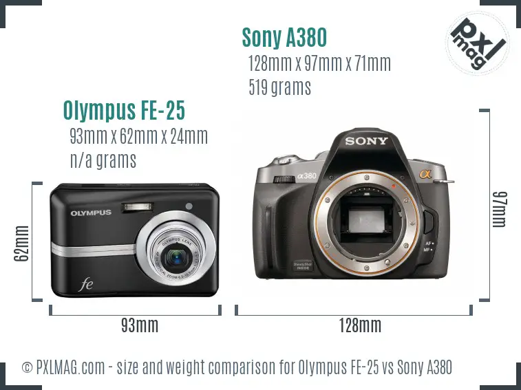 Olympus FE-25 vs Sony A380 size comparison
