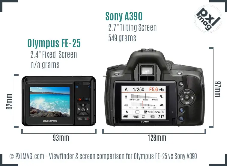 Olympus FE-25 vs Sony A390 Screen and Viewfinder comparison