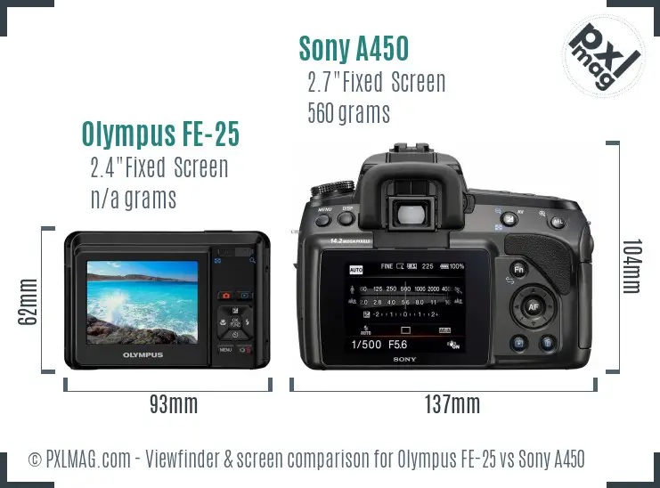 Olympus FE-25 vs Sony A450 Screen and Viewfinder comparison