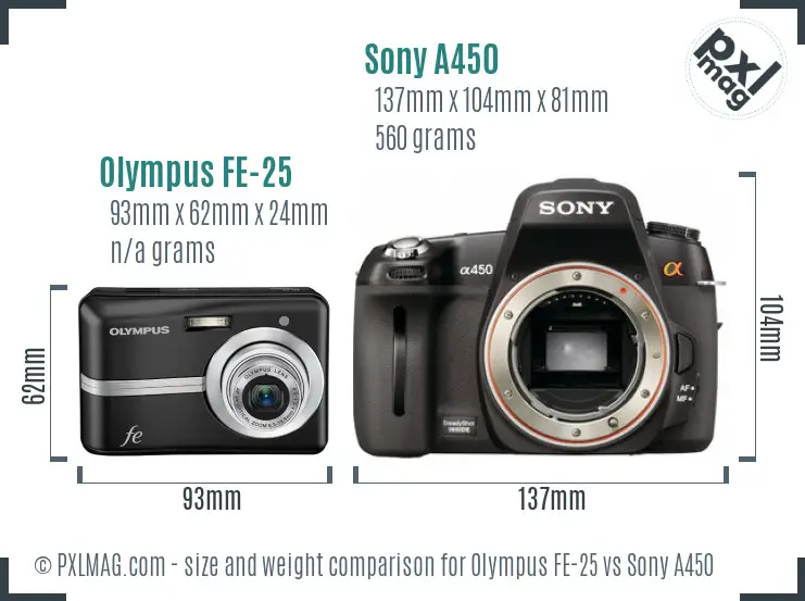 Olympus FE-25 vs Sony A450 size comparison