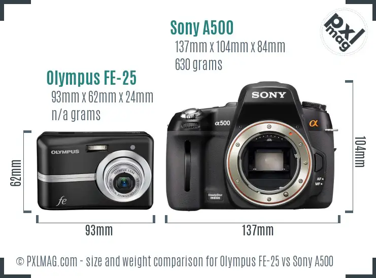 Olympus FE-25 vs Sony A500 size comparison