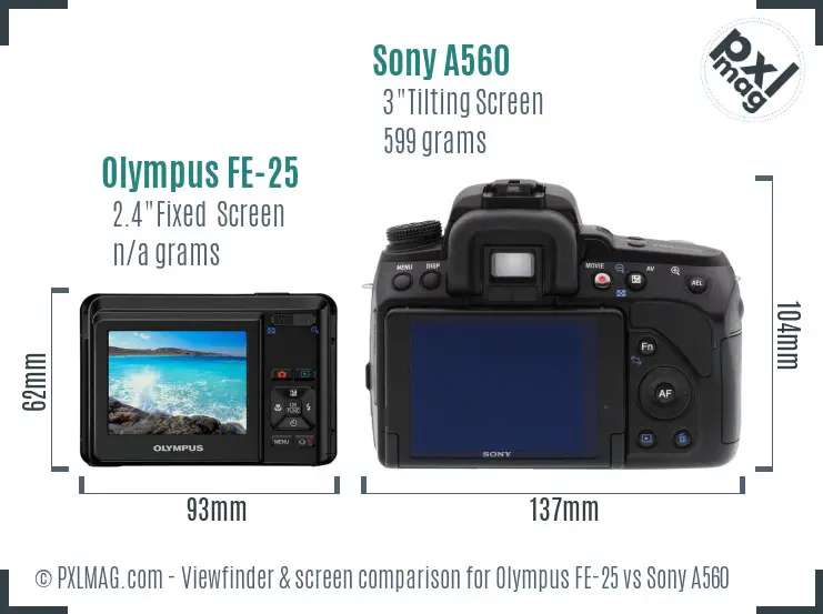 Olympus FE-25 vs Sony A560 Screen and Viewfinder comparison