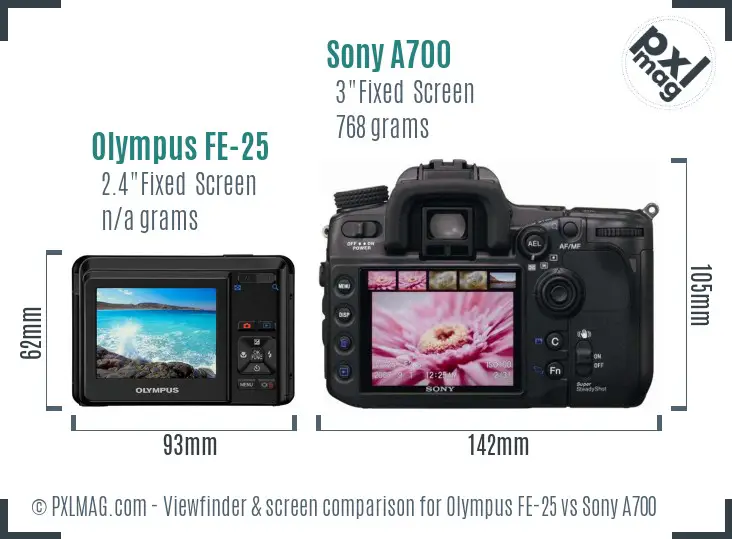 Olympus FE-25 vs Sony A700 Screen and Viewfinder comparison