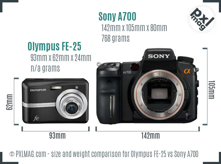Olympus FE-25 vs Sony A700 size comparison