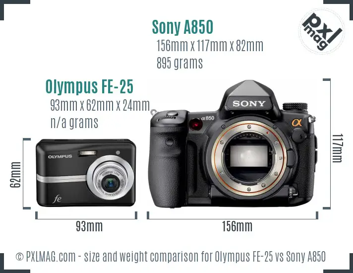 Olympus FE-25 vs Sony A850 size comparison