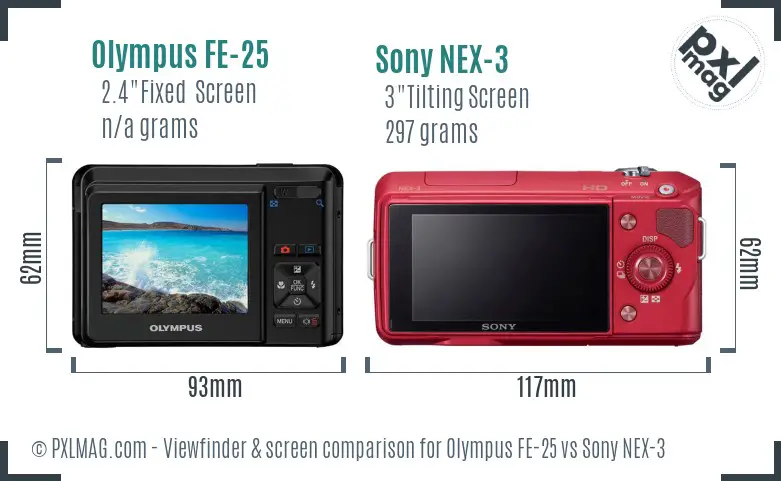 Olympus FE-25 vs Sony NEX-3 Screen and Viewfinder comparison
