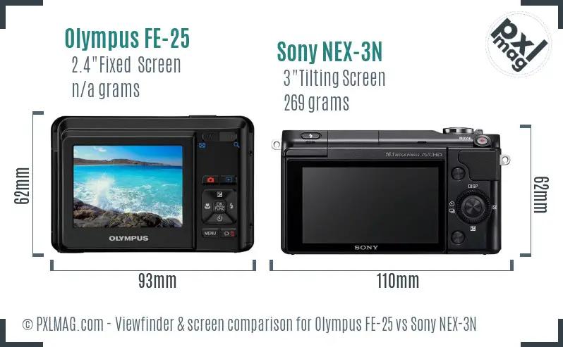 Olympus FE-25 vs Sony NEX-3N Screen and Viewfinder comparison