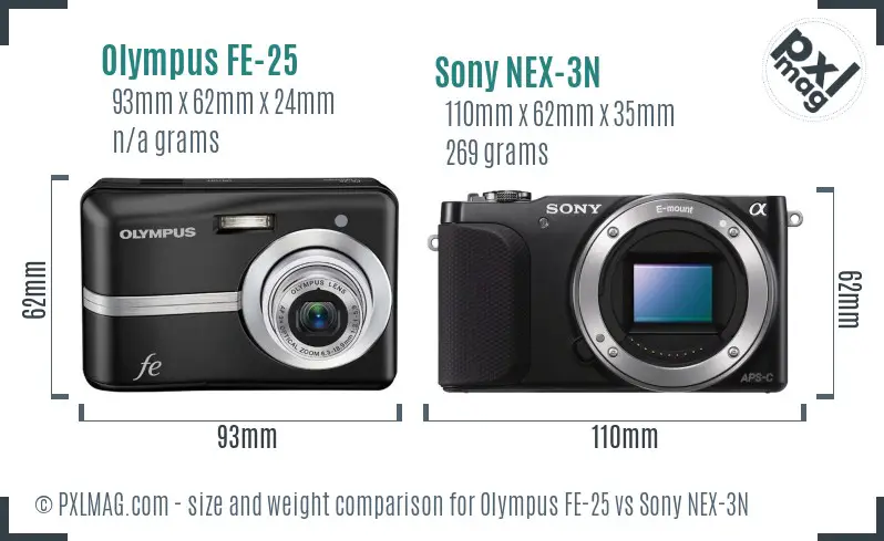 Olympus FE-25 vs Sony NEX-3N size comparison