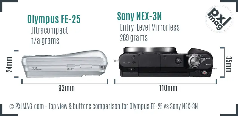 Olympus FE-25 vs Sony NEX-3N top view buttons comparison