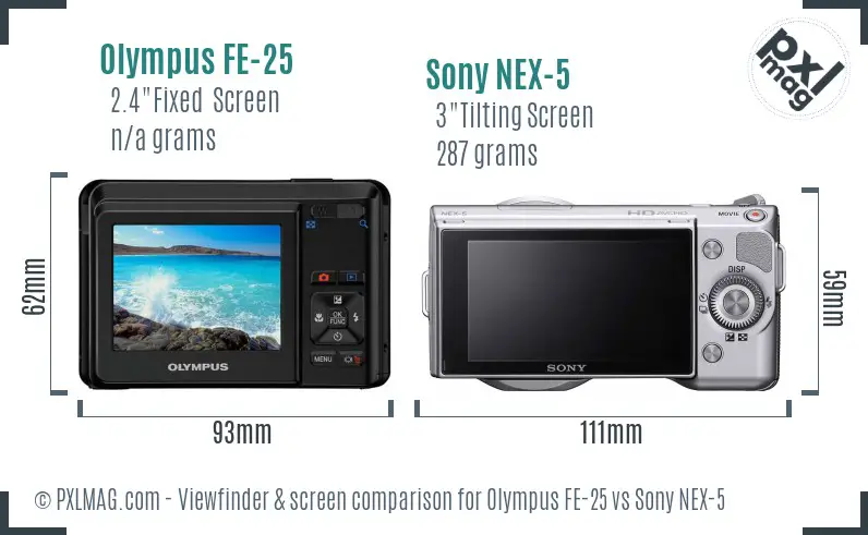 Olympus FE-25 vs Sony NEX-5 Screen and Viewfinder comparison